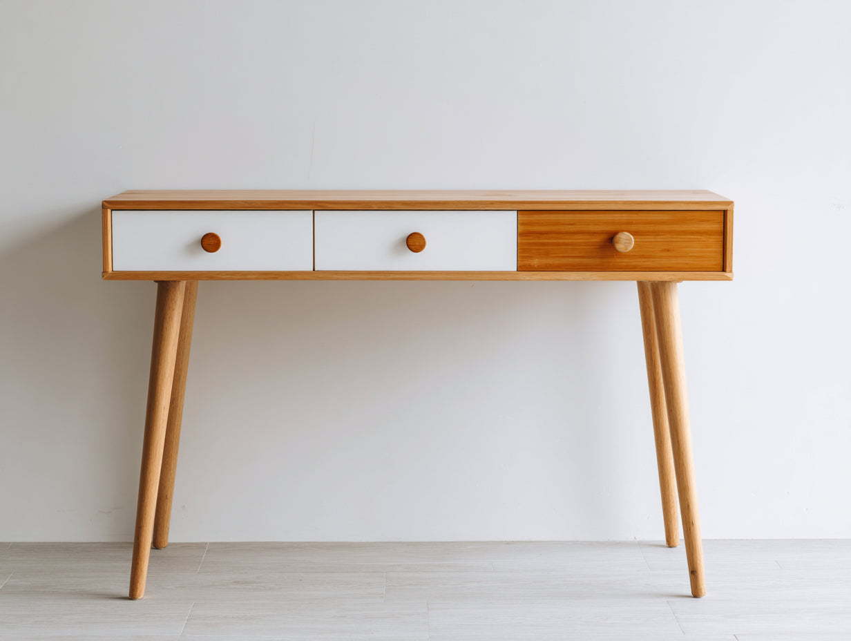 Mesas de oficina de madera 120x45x78 cm blanco-marrón - escritorio con cajones - estilo nórdico