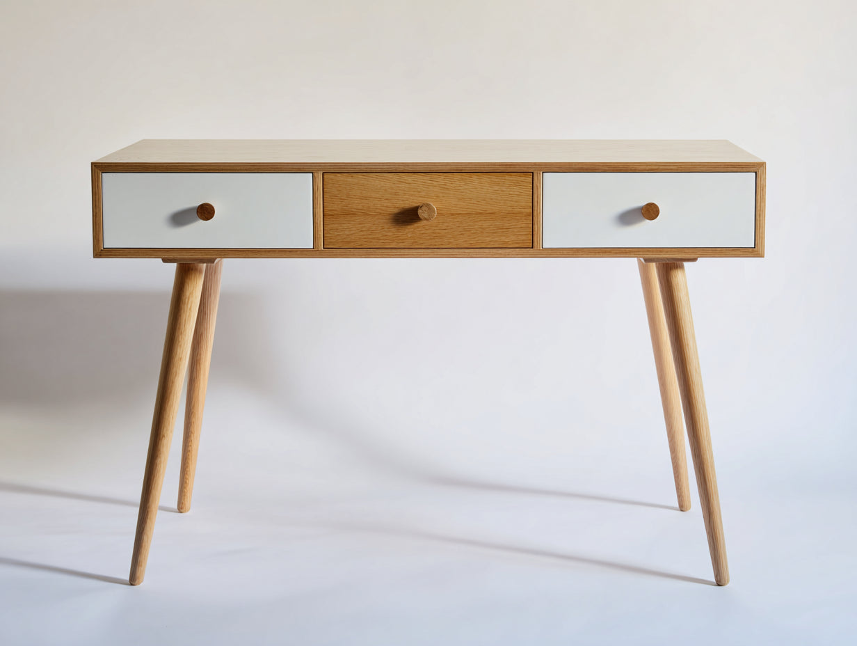 Mesas de oficina de madera natural y blanco 120x55x78 cm - para despacho - diseño nórdico con cajones