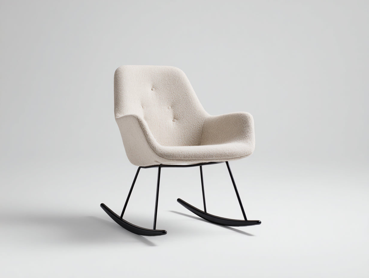 Mecedoras tapizadas de bouclé y metal 78x92x96 cm - Blanco roto-Negro - Diseño nórdico