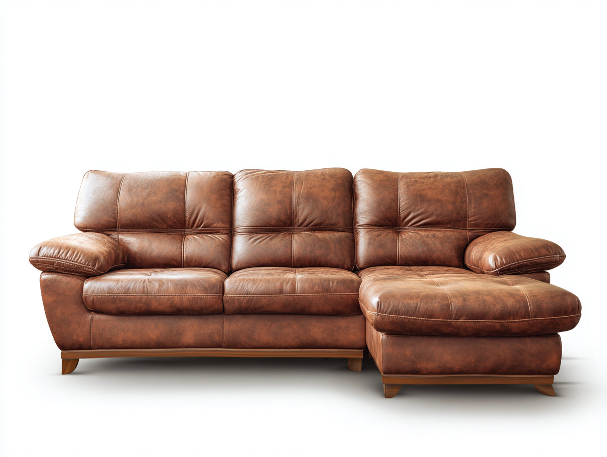 Sofás de esquina de piel sintética 270x180x92 cm marrón - sofá chaise longue acolchado - estilo clásico