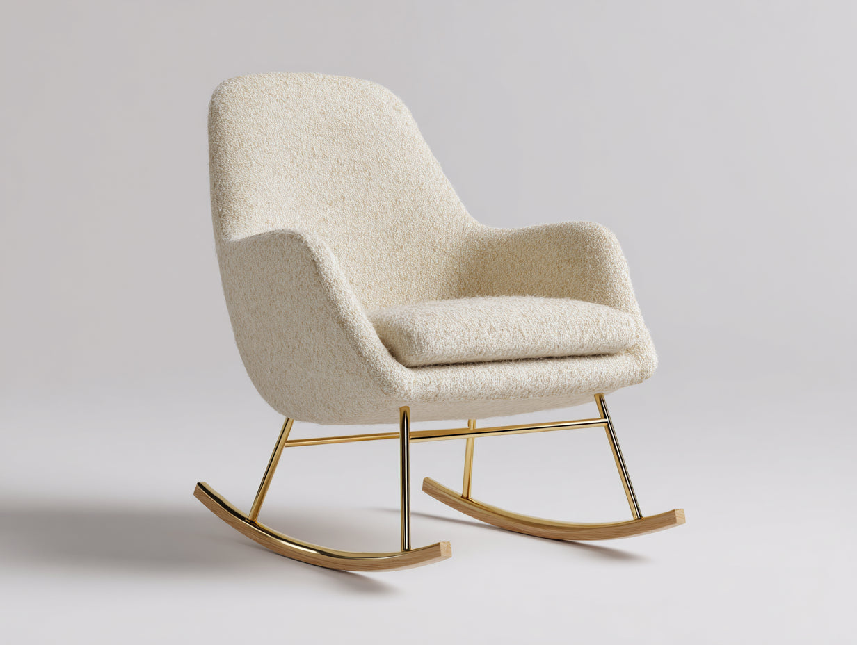 Mecedoras de tela bouclé beige y metal dorado 72x88x92 cm - para salón - diseño moderno con patines