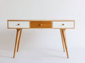 Mesas de oficina 120x45x78 cm - madera natural-blanco para despacho - diseño nórdico con 3 cajones