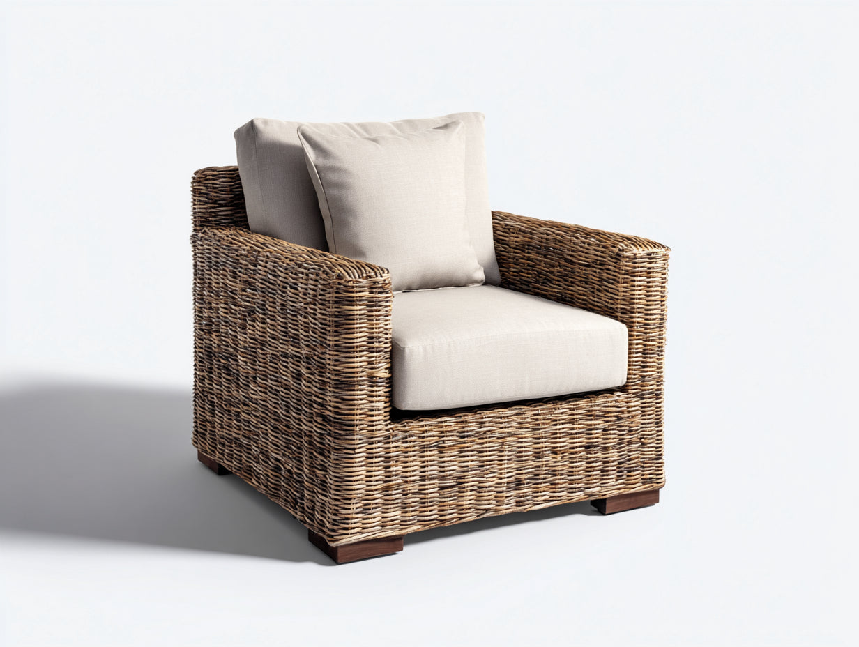 Sillones de ratán 93x87x84 cm marrón-beige - sillón individual exterior - estilo natural
