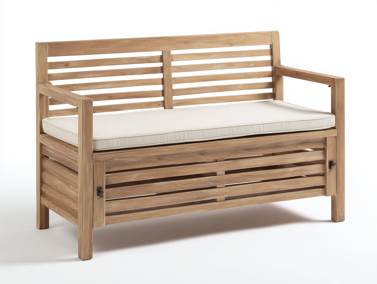 Bancos de jardín madera-tela 150x60x88 cm natural-beige - diseño clásico