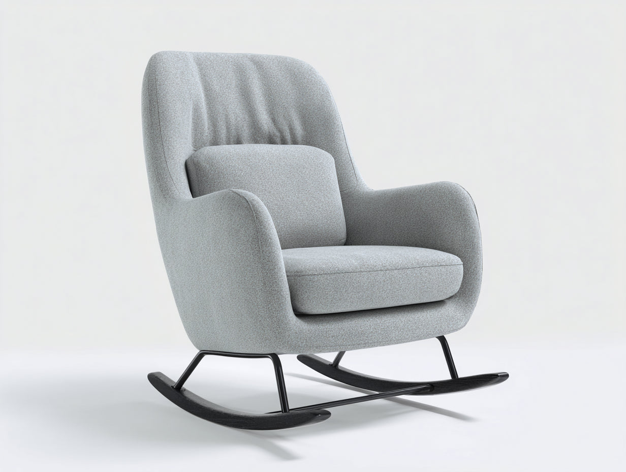 Mecedoras de tela 84x98x101 cm gris-negro - sillón acolchado con cojín lumbar - estilo moderno
