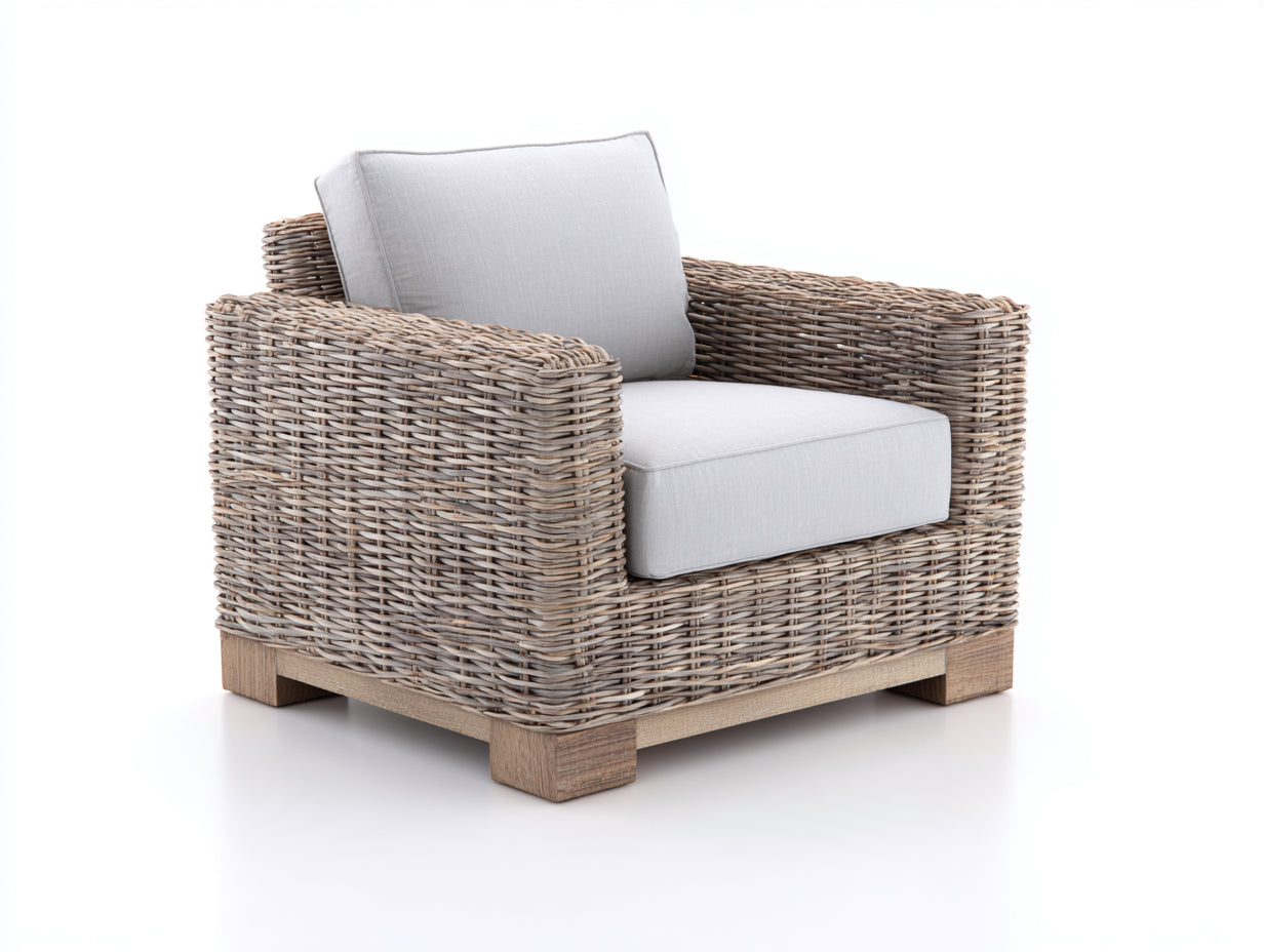 Sillones de ratán de jardín tejido PE y madera 92x88x78 cm - Beige-Gris claro - Diseño contemporáneo