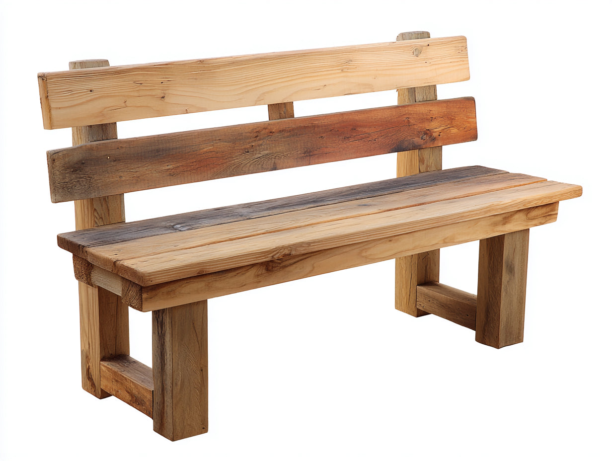 Bancos de jardín de madera 150x60x90 cm marrón-beige - asiento exterior con respaldo - estilo rústico