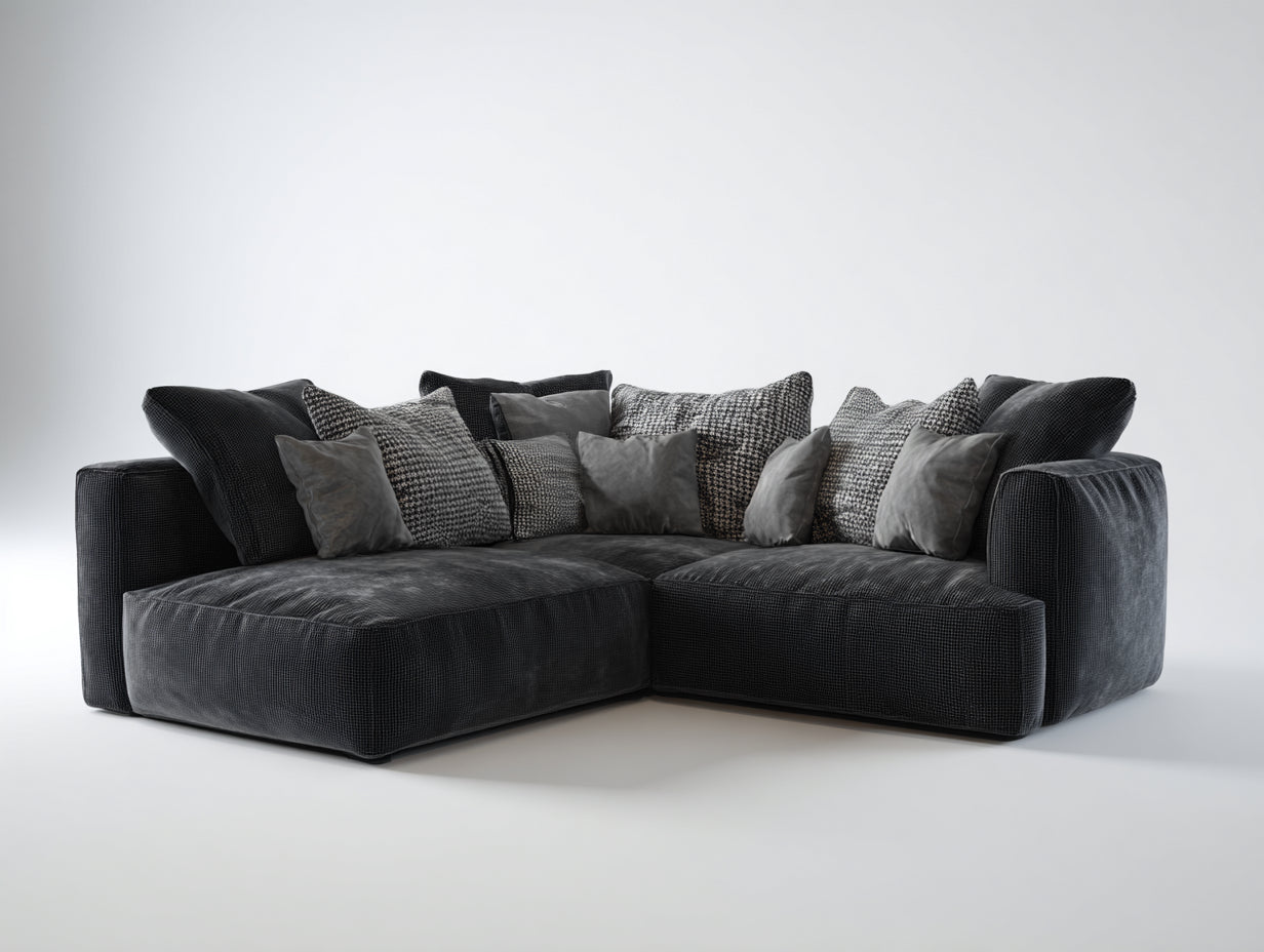 Sofás de esquina de tela 260x260x72 cm gris-negro - sofá modular cuadrado - estilo moderno