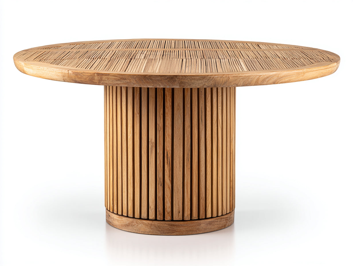 Mesas de jardín de madera natural 140x140x76 cm - para exterior - diseño moderno redondo