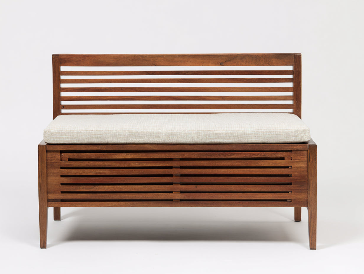 Bancos de jardín madera-tela 148x58x86 cm marrón-beige - diseño clásico